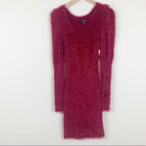 Red Fuzzy Puff Sleeve Mini Sweater Dress 🔥NWT - Picture 2 of 8